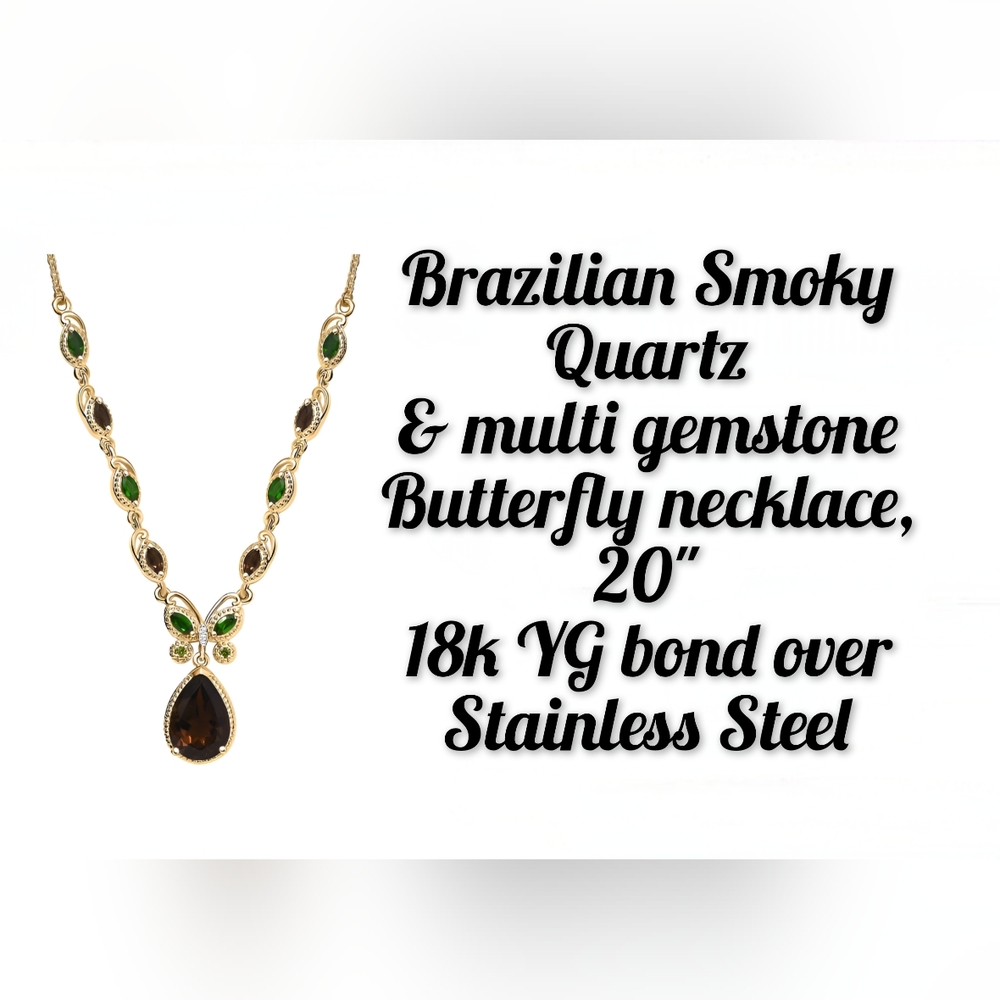 Karis Smoky Quartz, Chrome Diopside & Zircon Princess necklace, 18k bond